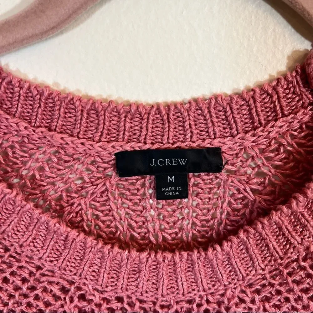 J. Crew 100% Linen‎ Open Knit Relaxed Fit Beach Sweater Cover Up Pink Medium
